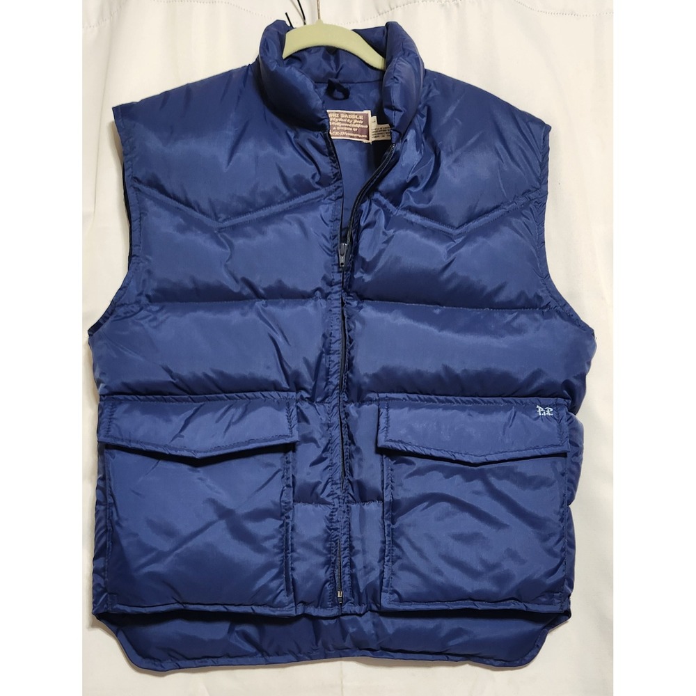 Vintage 70's Ski Daddle Mens Blue Puffer Vest Large Western Chevron Insulated